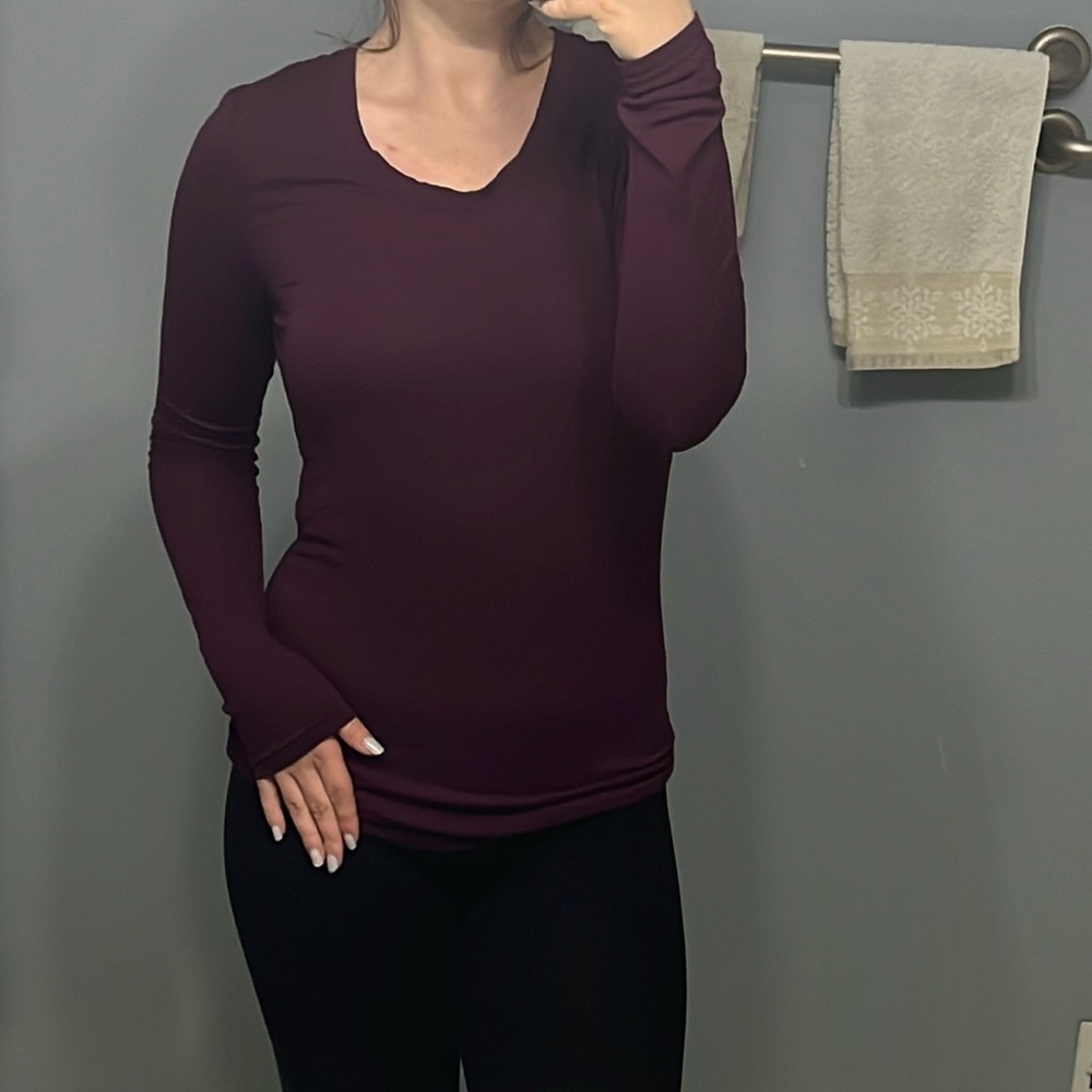 Skin tight dark purple long sleeve casual shirt